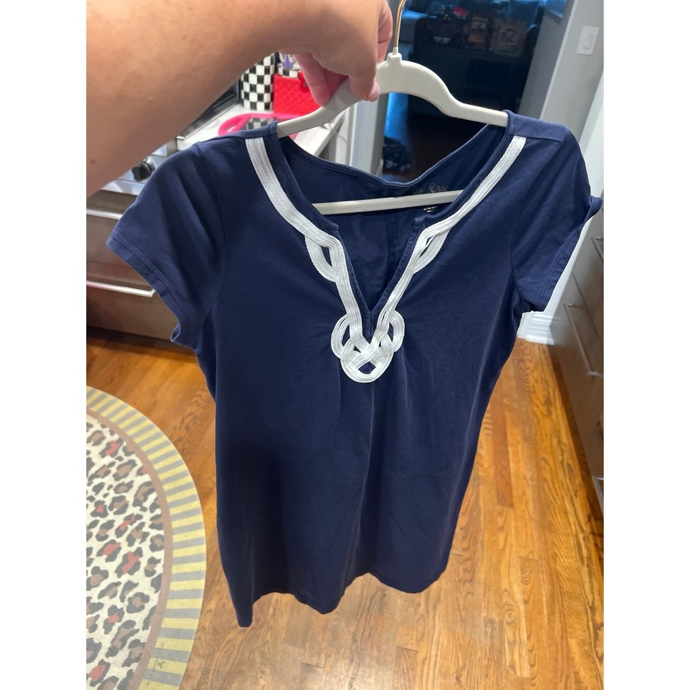 Lilly Pulitzer True Navy Brewster Short Sleeve T-Shirt Dress Large - Picture 2 of 6